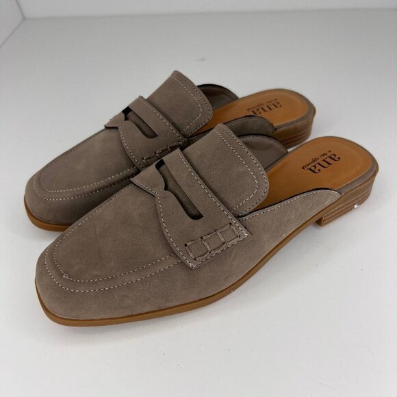 a.n.a Shoes - Ana Womens Brown Shadow Flat Slip On Square Toe Ruched Suede Size 8 Mules